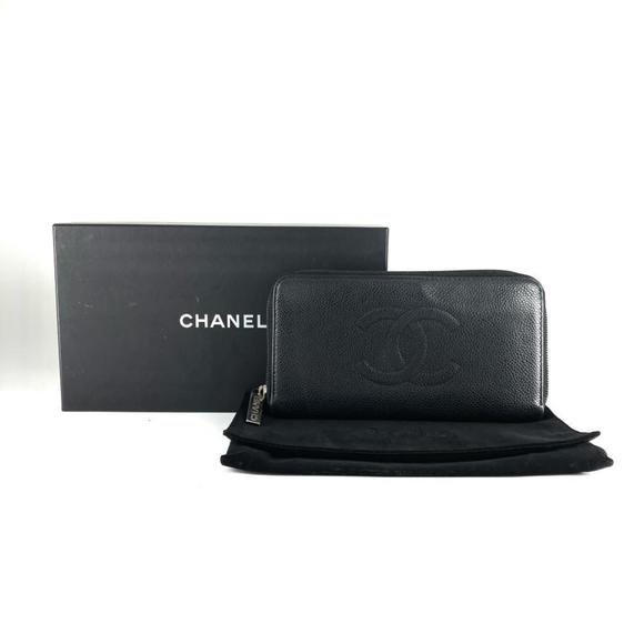 CHANEL Coco Mark Round Leather A50071 Black Caviar Skin Long Wallet - Picture 1 of 8